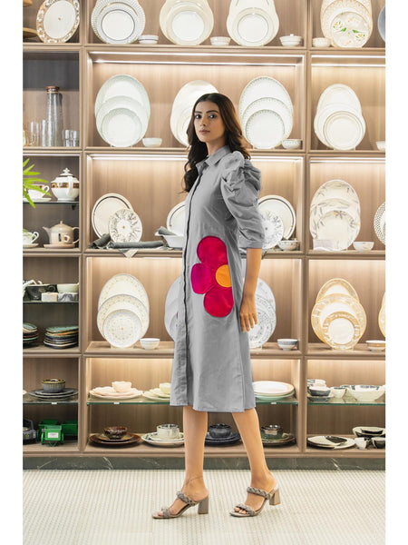 Elegant Dress With Floral Patch
